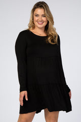 Black Long Sleeve Tiered Maternity Plus Dress