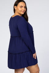 Navy Long Sleeve Tiered Plus Dress