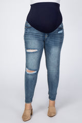 Blue Distressed Skinny Maternity Plus Jeans