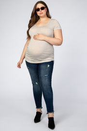 Navy Blue Fray Hem Skinny Maternity Plus Jeans