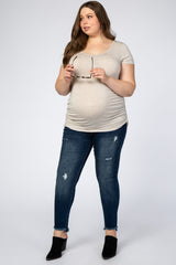 Navy Blue Fray Hem Skinny Maternity Plus Jeans