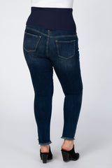 Navy Blue Fray Hem Skinny Maternity Plus Jeans