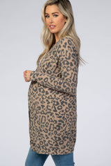 Brown Animal Print Knit Maternity Cardigan