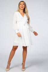 White Chiffon Maternity Wrap Dress