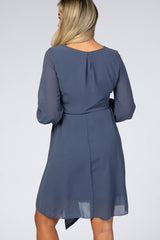 Dusty Blue Chiffon Maternity Wrap Dress