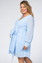 Light Blue Chiffon Plus Maternity Wrap Dress