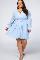 Light Blue Chiffon Plus Maternity Wrap Dress