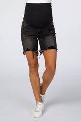 Black Distressed Maternity Jean Shorts