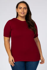 Burgundy Solid Short Sleeve Plus Top