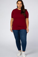 Burgundy Solid Short Sleeve Plus Top