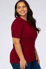 Burgundy Solid Short Sleeve Plus Top