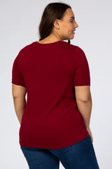 Burgundy Solid Short Sleeve Plus Top