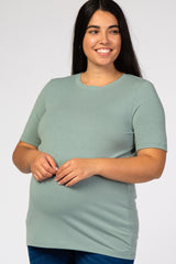 Light Olive Short Sleeve Maternity Plus Top
