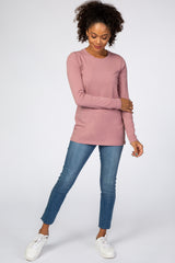 Light Pink Fitted Long Sleeve Maternity Tee