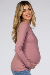 Light Pink Fitted Long Sleeve Maternity Tee