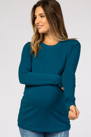 Teal Fitted Long Sleeve Maternity Tee