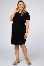 Black Solid Crochet Trim Maternity Plus Shift Dress