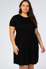 Black Solid Crochet Trim Plus Shift Dress