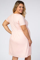 Light Pink Solid Crochet Trim Maternity Plus Shift Dress