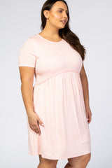 Light Pink Solid Crochet Trim Plus Shift Dress