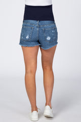 Blue Distressed Maternity Jean Shorts