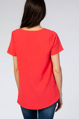Coral Button Tie Front Top