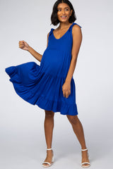 Royal Blue Knotted Strap Tiered Maternity Dress
