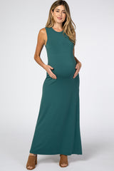 Teal Side Slit Maternity Maxi Dress