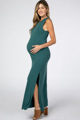 Teal Side Slit Maternity Maxi Dress