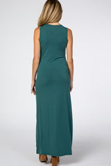 Teal Side Slit Maternity Maxi Dress