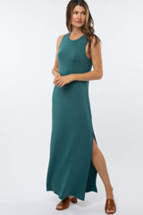 Teal Side Slit Maternity Maxi Dress