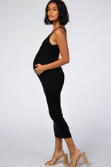Black Sleeveless V-Neck Maternity Sweater Dress