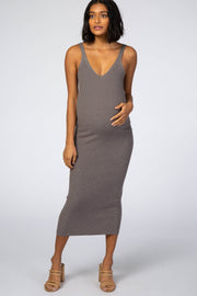 Heather Grey Sleeveless V-Neck Maternity Sweater Dress