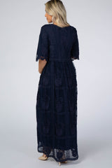 Navy Lace Overlay Maternity Maxi Dress