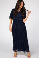 Navy Lace Overlay Maternity Maxi Dress