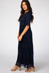 Navy Lace Overlay Maxi Dress