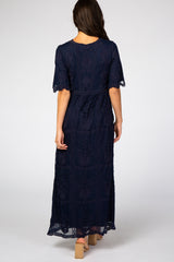 Navy Lace Overlay Maxi Dress