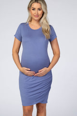 Blue Wrap Maternity T-Shirt Dress