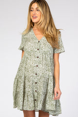 Olive Floral Ruffle Tiered Button Front Maternity Dress