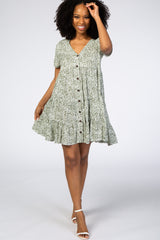 Olive Floral Ruffle Tiered Button Front Maternity Dress