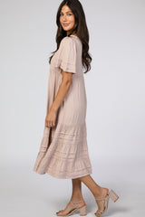 Light Pink Tiered Pintuck Midi Dress