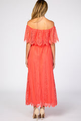 Coral Lace Off Shoulder Maternity Maxi Dress