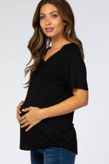 Black V-Neck Maternity Short Sleeve Top