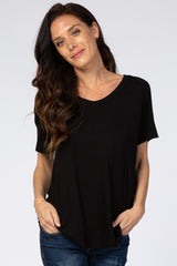 Black V-Neck Maternity Short Sleeve Top