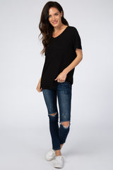 Black V-Neck Short Sleeve Top