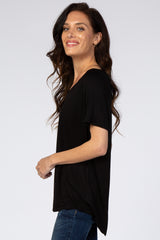 Black V-Neck Short Sleeve Top