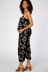 Black Floral Maternity Jumpsuit