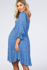 Blue Floral Smocked Maternity Dress