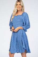 Blue Floral Smocked Dress