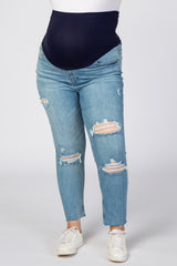 Light Wash Distressed Cropped Plus Maternity Jeans